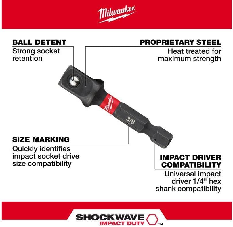 Milwaukee 48-32-5033 Power Drill Bit Extensions Shockwave Socket Adapter Set, 1/4"