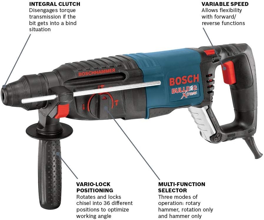 BOSCH 11255VSR Bulldog Xtreme 8 Amp 1 Inch Corded Variable Speed SDS-Plus Concrete/Masonry Rotary Hammer