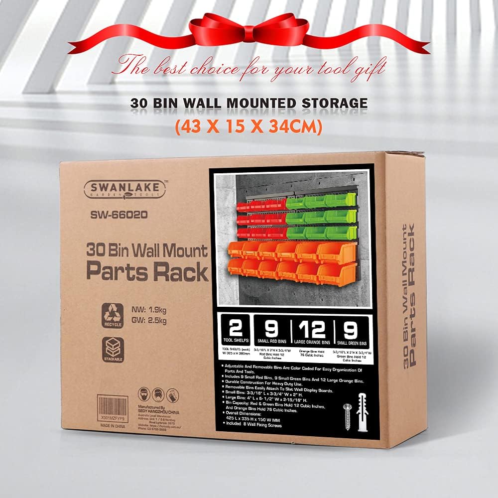 SWANLAKE 30PCS Wall Mounted Storage Bins, Plastic Garage Rack ,Screw Storage ,Tool Organizers.