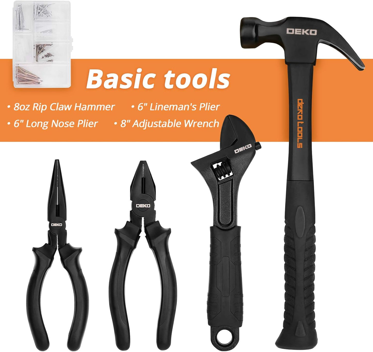 DEKOPRO 218-Piece General Household Hand Tool kit, Professional Auto Repair Tool Set for Homeowner, General Household Hand Tool Set with Plier, Screwdriver Set, Socket Set, with Portable Storage Case
