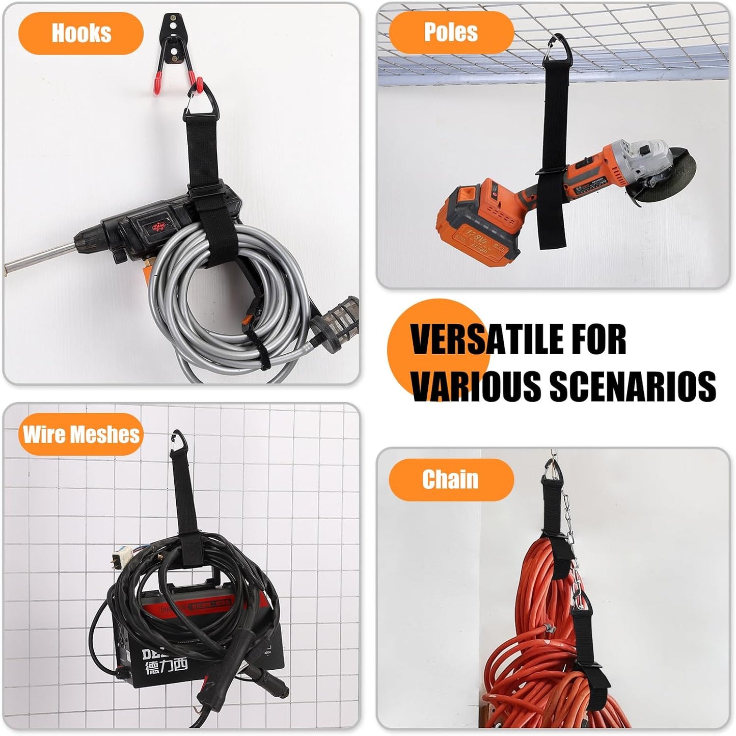 Extension Cord Holder Organizer - Extension Cord Hanger for Garage, Shed, RV, Van Tool Storage, Heavy Duty Gadgets for Men (4 Pack 20 Inch)