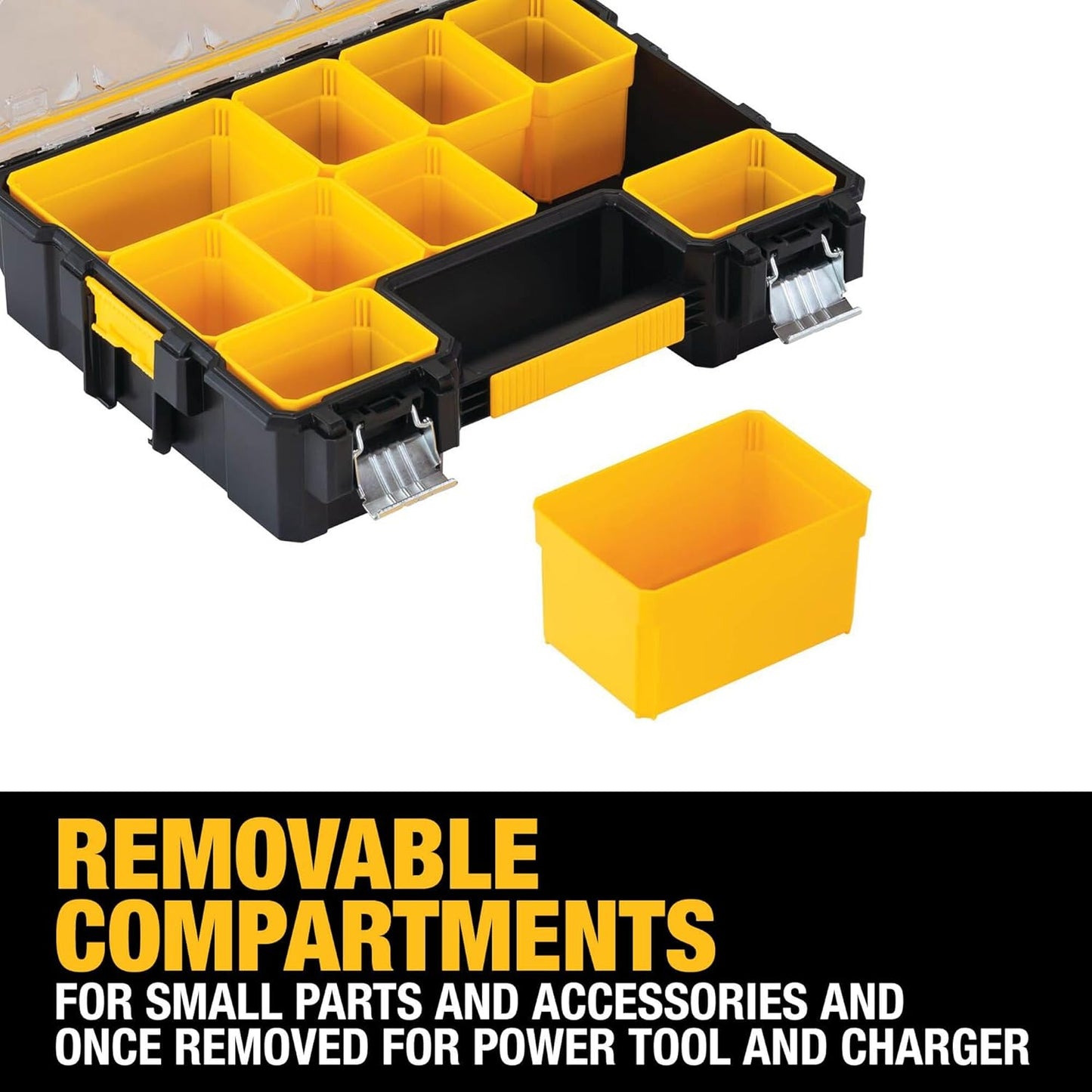 DEWALT Small Parts Organizer, Hardware Storage Box with Removable Dividers, 10-Compartment (DWST14825)