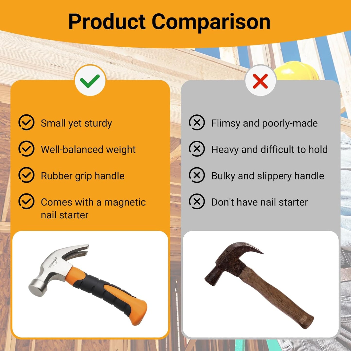 8oz Mini Claw Hammer, Small Hammer for Picture Hanging, Camping Claw Small Hammer for Women kids with Magnetic Portable Woodworkers