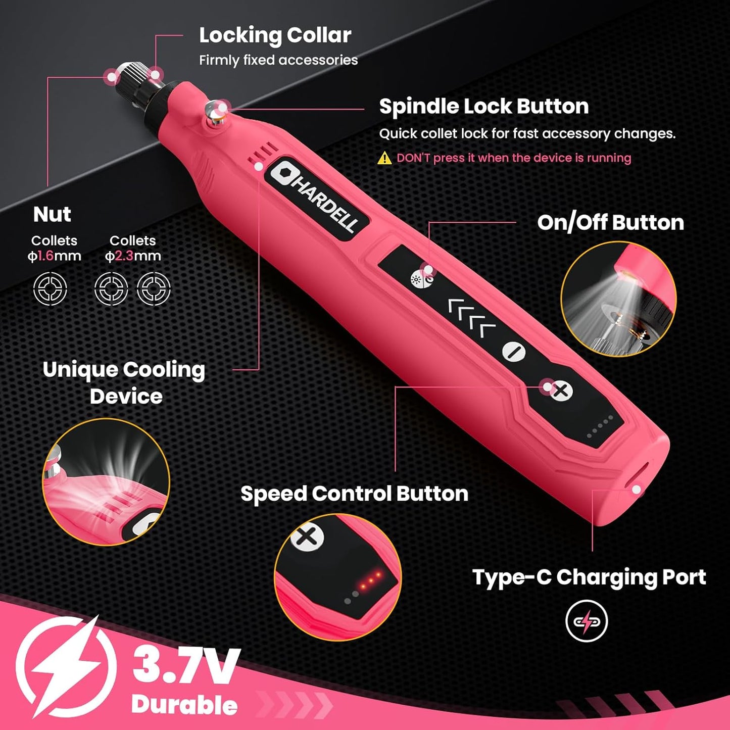 HARDELL Mini Cordless Rotary Tool, 5-Speed 3.7V rechargeable Rotary Tool Kit with 69 Accessories, USB Charging Multi-Purpose Power Tool for Sanding, Polishing, Drilling, Etching, Engraving, DIY Crafts