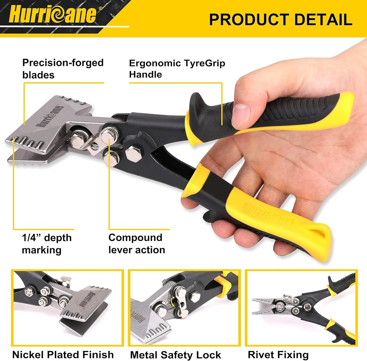 HURRICANE 3inch Sheet Metal Hand Seamer, Heavy Duty Bender for Metal Flattening, Precision Duckbill Pliers and Sheet Metal Tongs, Ideal for HVAC Projects, Ergonomic Straight Flat Smooth Jaw