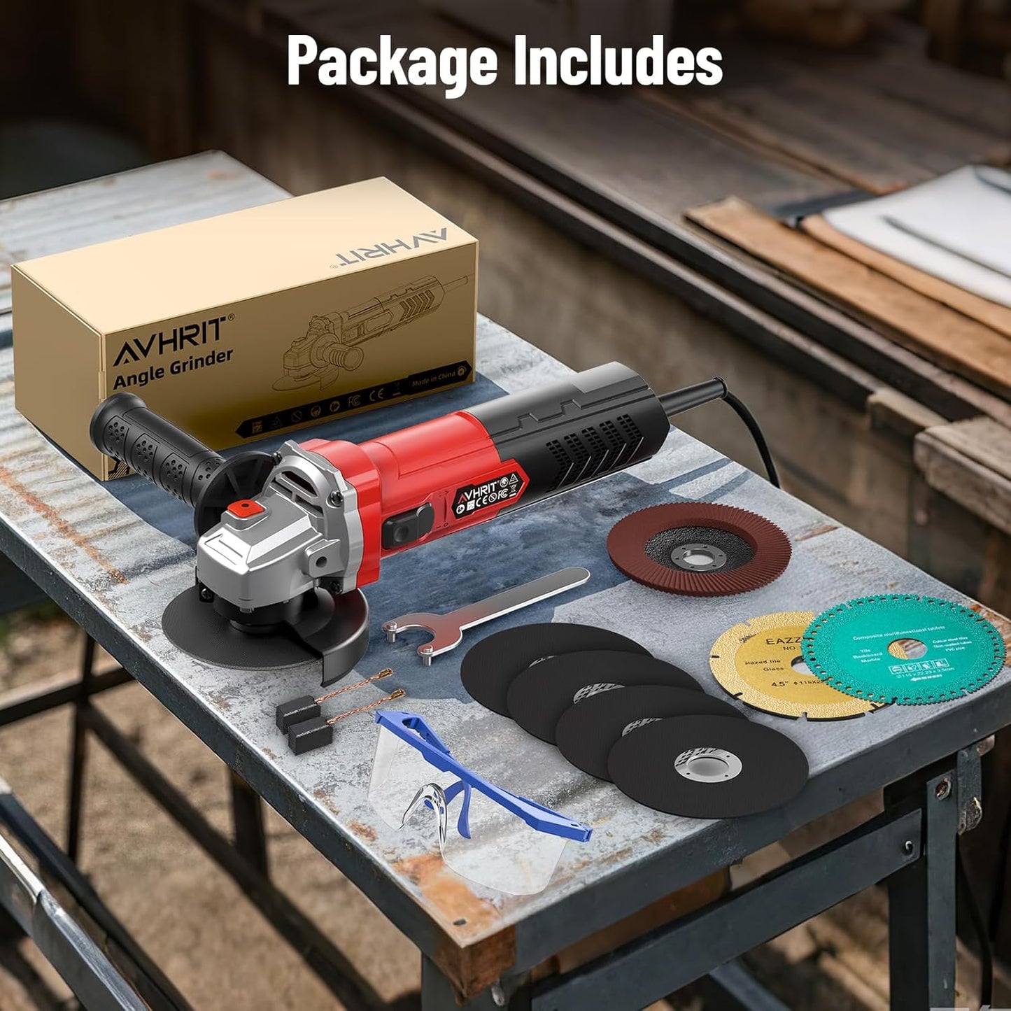 Angle Grinder 10 Amp, 4-1/2 inch Power Angle Grinder Tools with 13000 RPM, 1200W Small Angle Grinder for Cutting, Grinding, Polishing