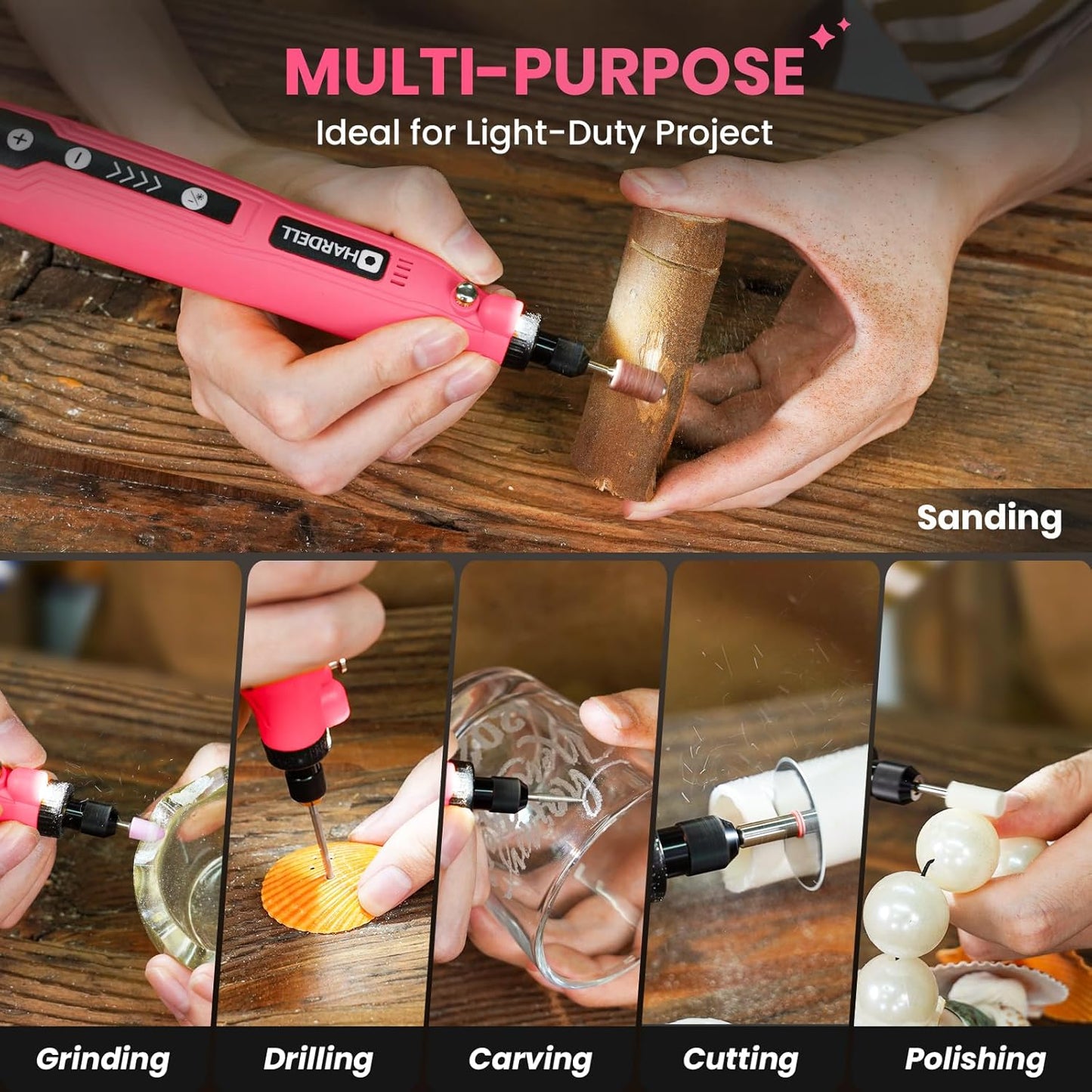 HARDELL Mini Cordless Rotary Tool, 5-Speed 3.7V rechargeable Rotary Tool Kit with 69 Accessories, USB Charging Multi-Purpose Power Tool for Sanding, Polishing, Drilling, Etching, Engraving, DIY Crafts