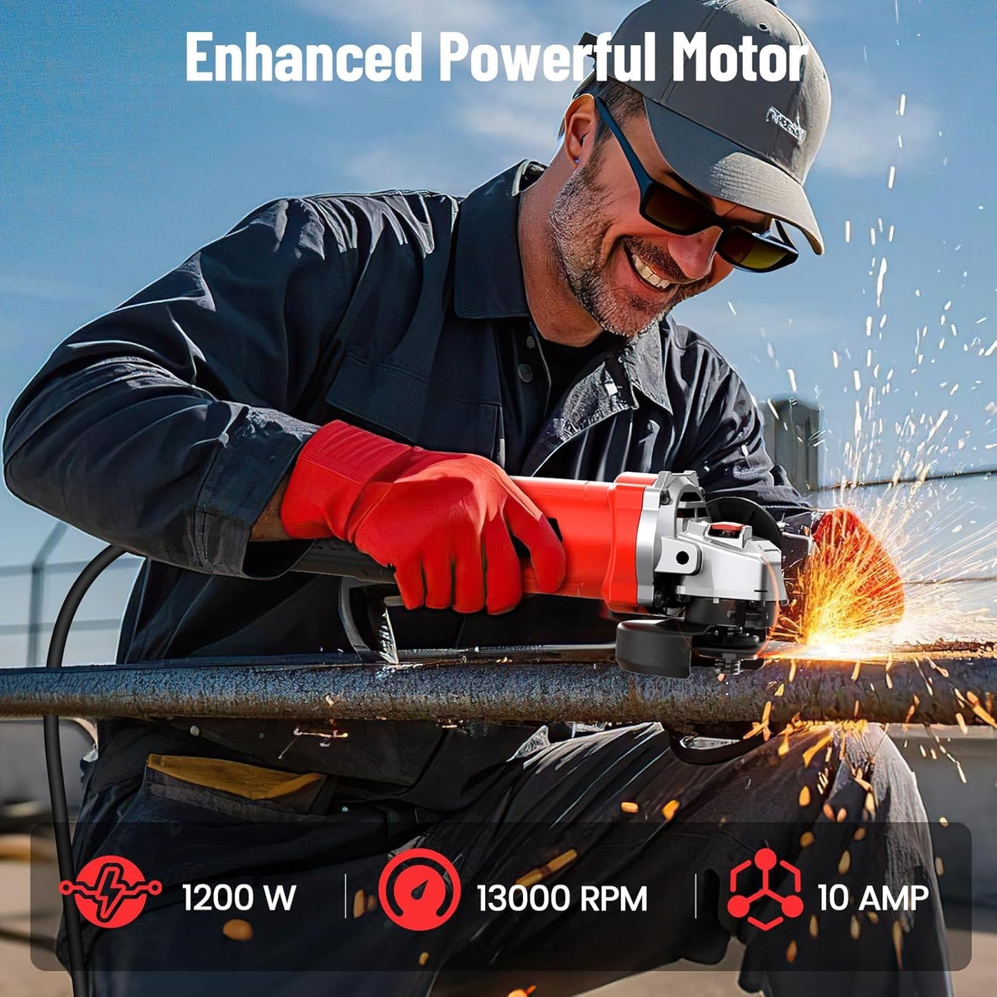 Angle Grinder 10 Amp, 4-1/2 inch Power Angle Grinder Tools with 13000 RPM, 1200W Small Angle Grinder for Cutting, Grinding, Polishing