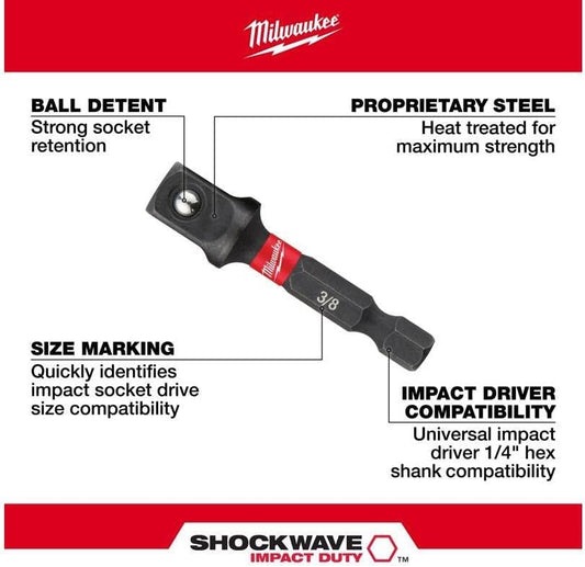 Milwaukee 48-32-5033 Power Drill Bit Extensions Shockwave Socket Adapter Set, 1/4"