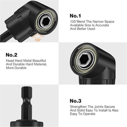 Right Angle Drill Adaptor,4-in-1 Impact Drill Bit Extension,360° Rotatable 1/4 3/8 1/2" Impact Grade Socket Adapter Set,105 Degree Angle Screwdriver Drill Bit for Household Workplace Industry