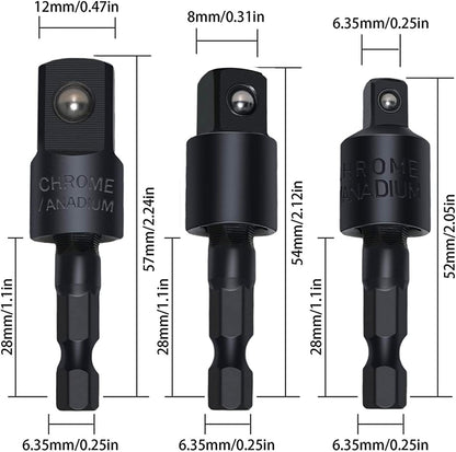 Right Angle Drill Adaptor,4-in-1 Impact Drill Bit Extension,360° Rotatable 1/4 3/8 1/2" Impact Grade Socket Adapter Set,105 Degree Angle Screwdriver Drill Bit for Household Workplace Industry