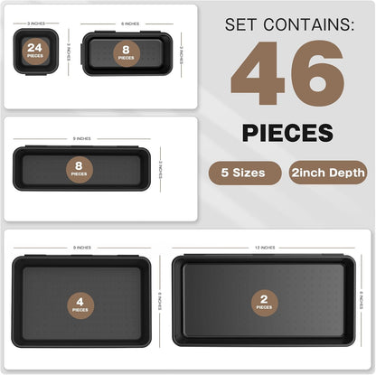 A-LUGEI【𝟰𝟲𝗣𝗖𝗦 & 5 Size】Tool Box Organizer Tray Divider Set, 【Black】 Desk Drawer Organizer, Garage Organization and Storage Toolbox Accessories Rolling Tool Chest Cart Cabinet WorkBench Small Part