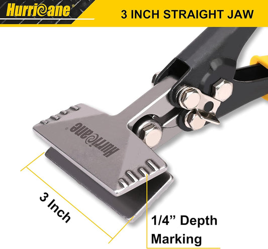 HURRICANE 3inch Sheet Metal Hand Seamer, Heavy Duty Bender for Metal Flattening, Precision Duckbill Pliers and Sheet Metal Tongs, Ideal for HVAC Projects, Ergonomic Straight Flat Smooth Jaw