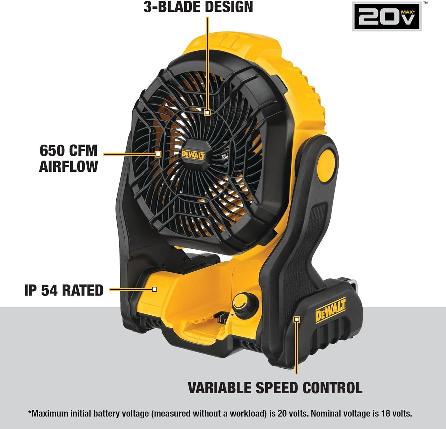 DEWALT 20V MAX Jobsite Fan, Cordless, Portable, Bare Tool Only (DCE512B)