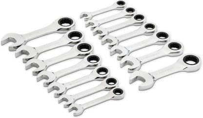 GEARWRENCH 14 Pc. 12 Point Stubby Ratcheting SAE/Metric Combination Wrench Set - 85206