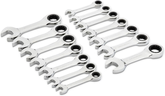 GEARWRENCH 14 Pc. 12 Point Stubby Ratcheting SAE/Metric Combination Wrench Set - 85206