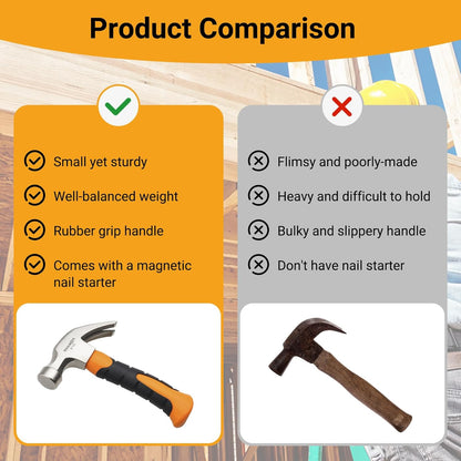 8oz Mini Claw Hammer, Small Hammer for Picture Hanging, Camping Claw Small Hammer for Women kids with Magnetic Portable Woodworkers