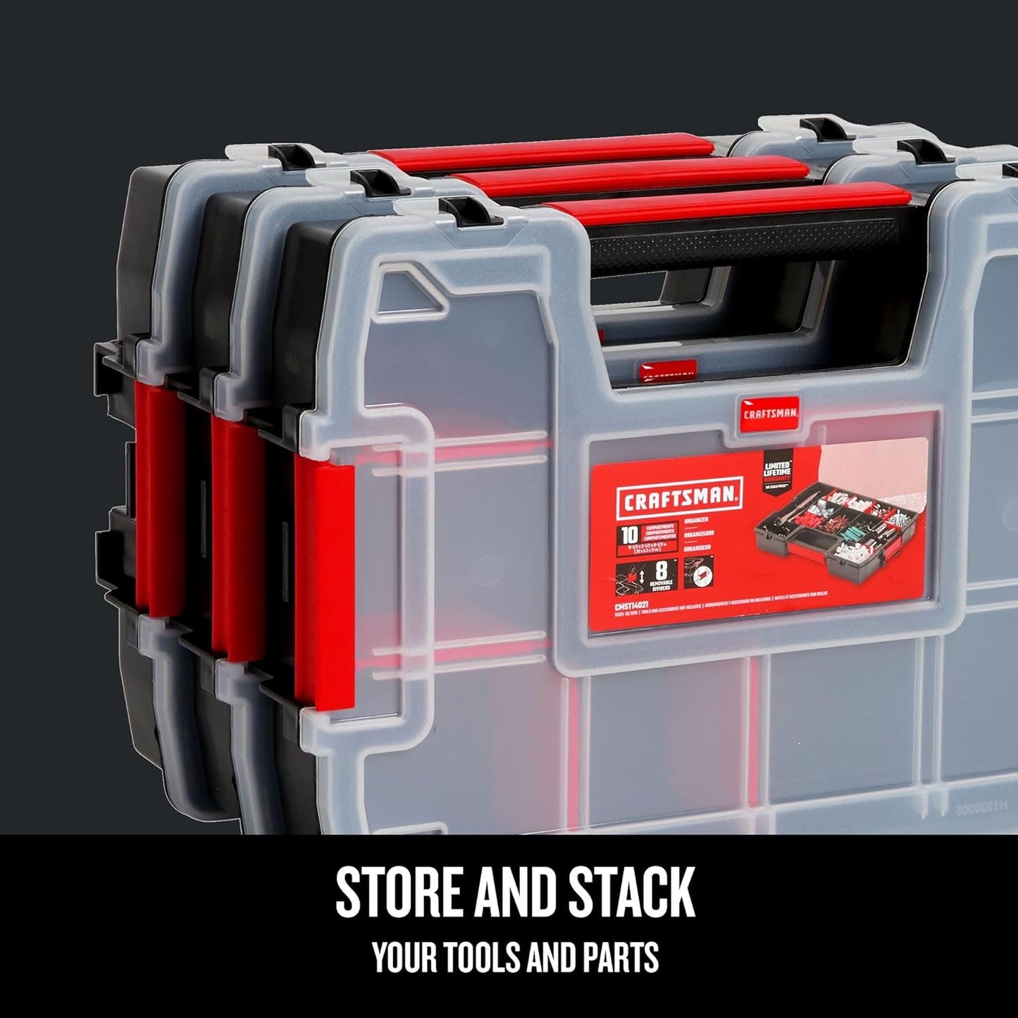 CRAFTSMAN Storage Organizer, Small Parts Organizer, 3-Packs with 10-Compartments, Lid Includes Secure Latch (CMST60964M)